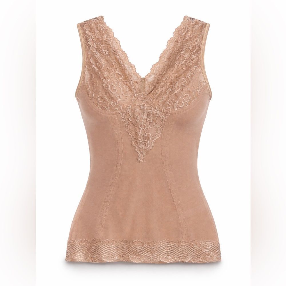 Magic Curves Nude Lace Shaping Cami Tank Top XL Sheer Stretch Lingerie